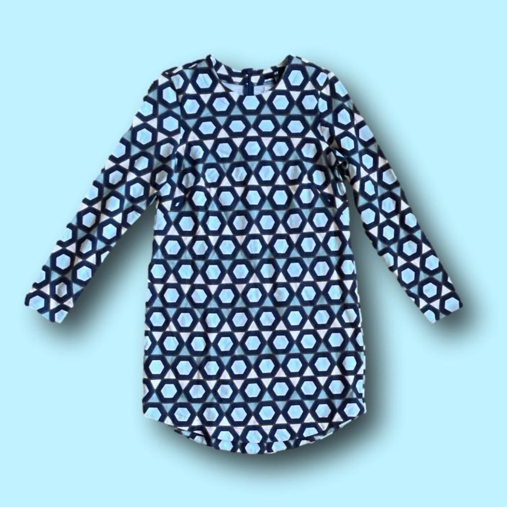 H&M geometric sheath long sleeve dress cotton blue